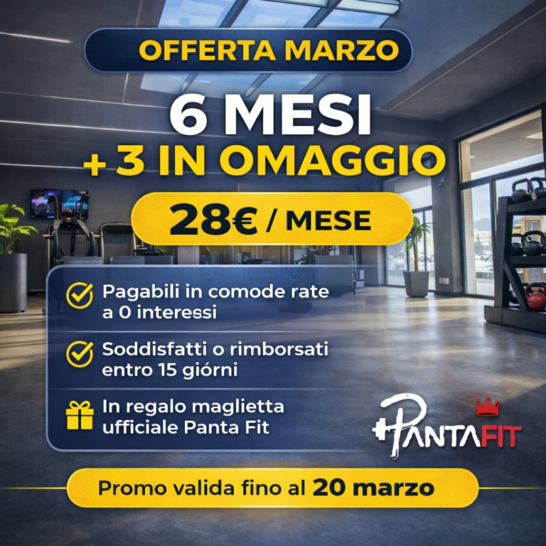 Offerta marzo palestra Pantafit ad Avola 6 mesi più 3 in omaggio a 28 euro al mese